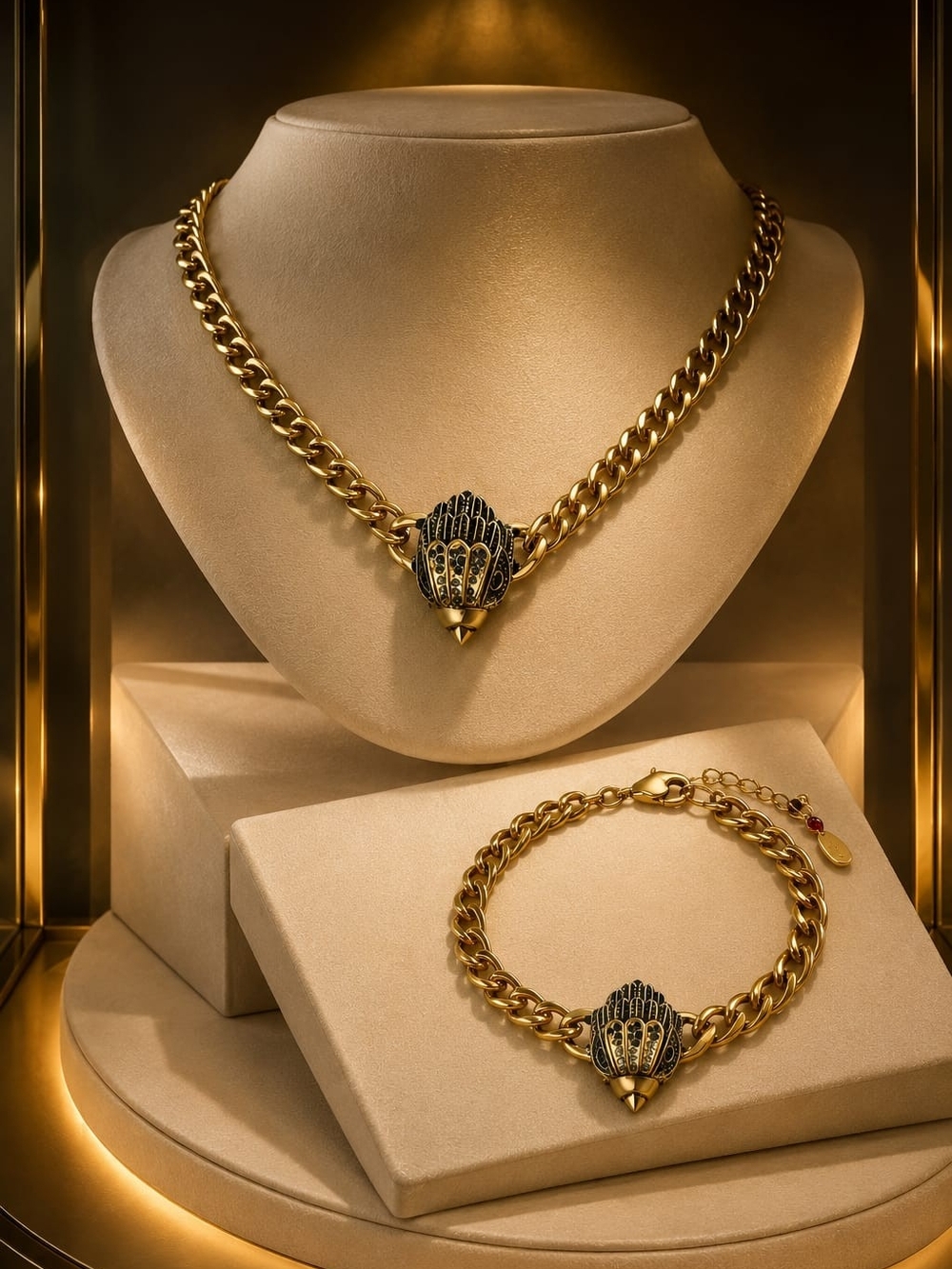 Vintage Gold-Tone Chunky Chain Necklace with Eaqle Accents